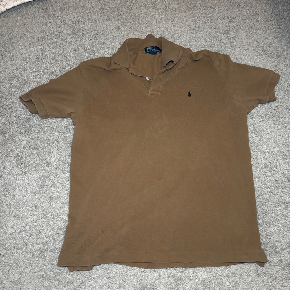 Polo Ralph Lauren Men Large Brown Short Sleeve Pique Cotton Polo Shirt Pony Logo
